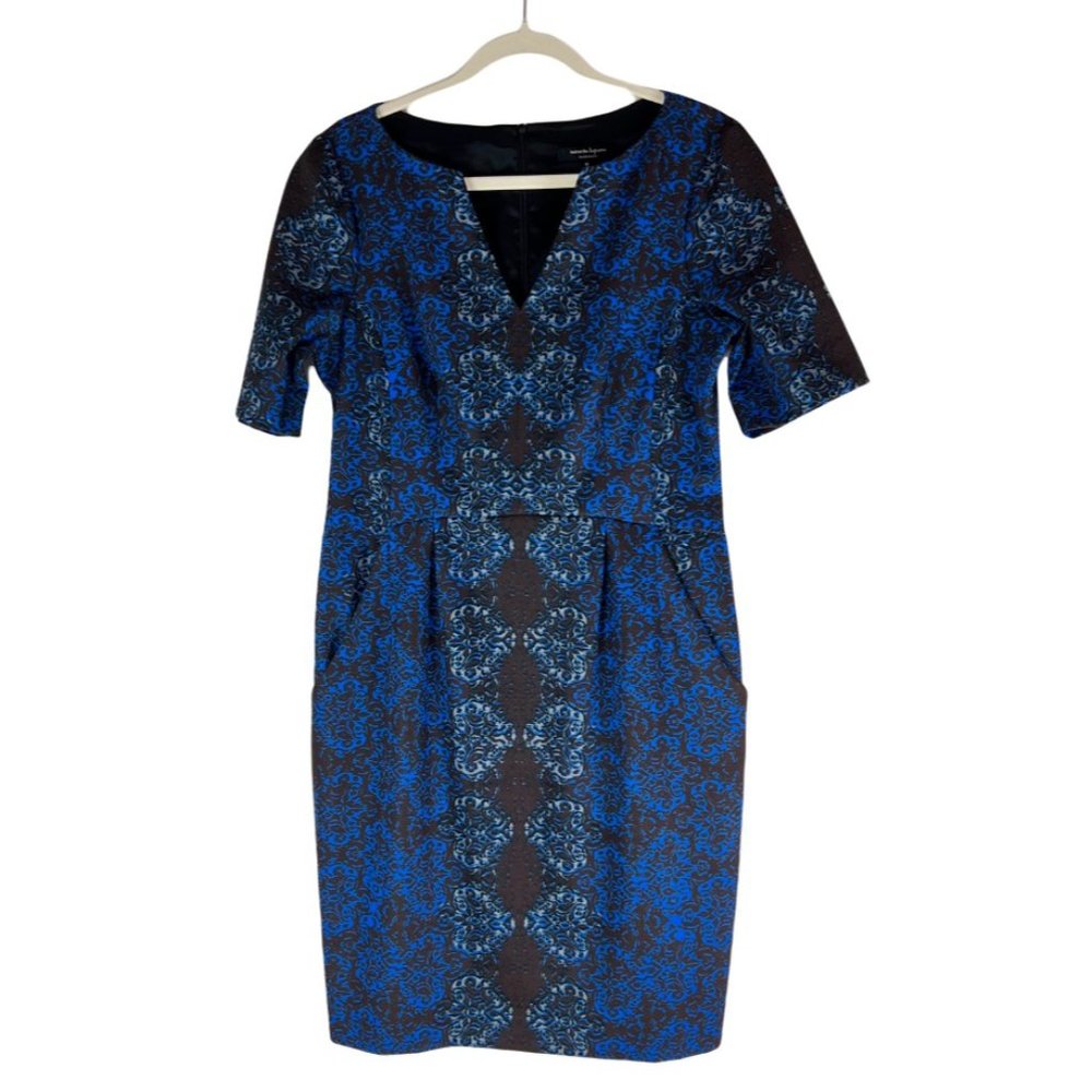 Nanette Lepore Size 12 Round Sheath Dress Blue/Black